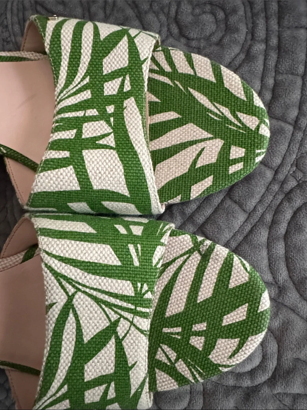 kate spade Green and Cream Palm-Print Slide Mules - Picture 7 of 7